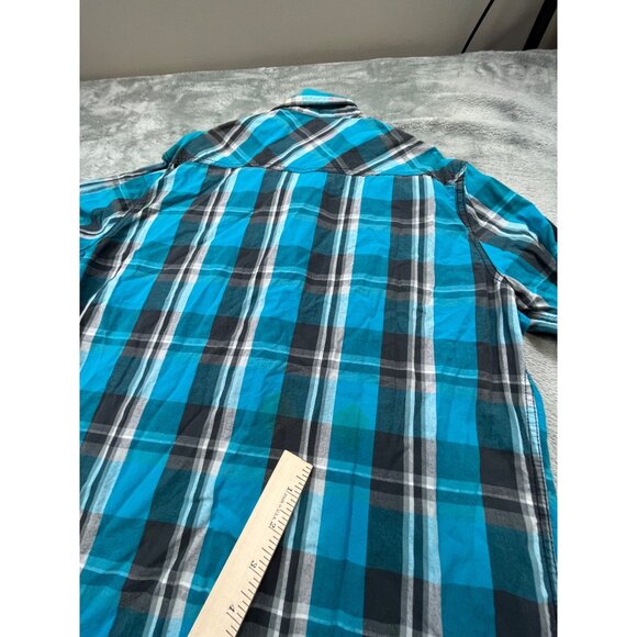 JNCO Crown Brand Mens Large Turquoise Plaid Button-Up Shirt Grunge Y2K Rapper - Picture 7 of 10